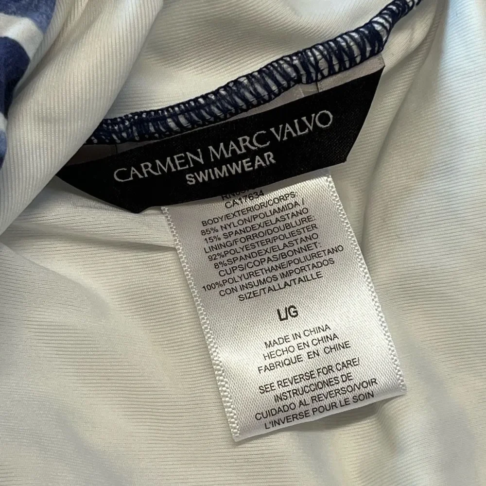 NWOT CARMEN MARC VALVO | Blue White Amalfi Coast Shirred‎ Halter Tankini L